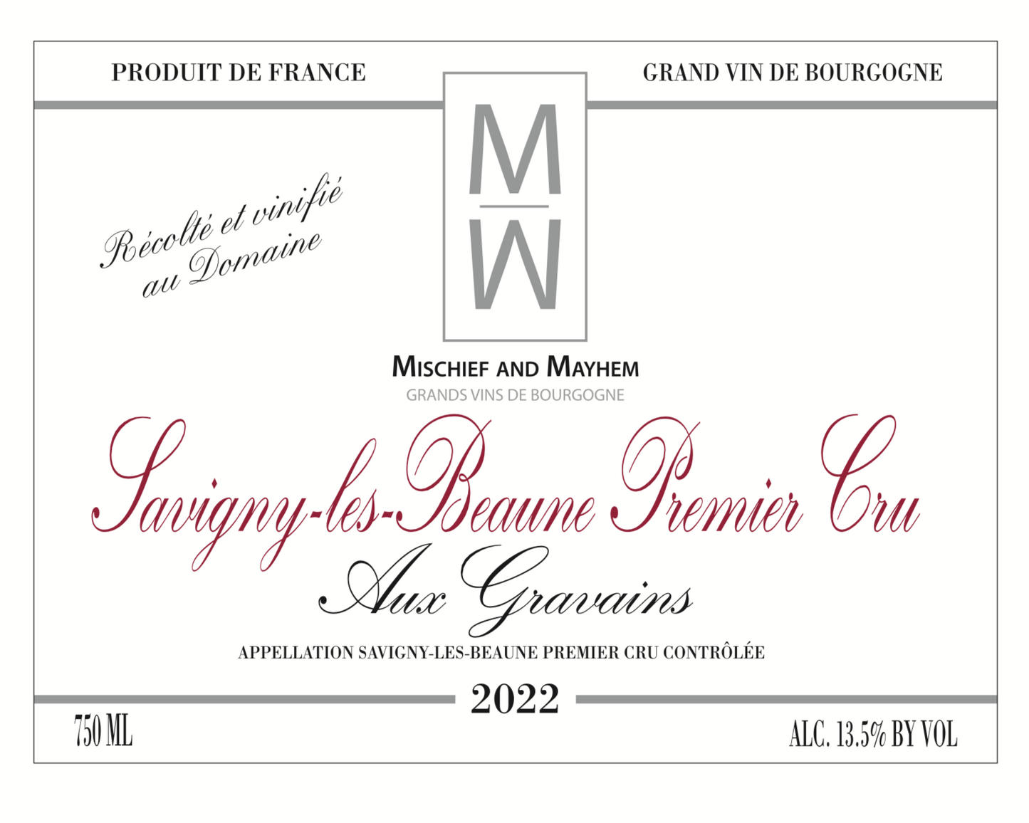 Savigny-les-Beaune Premier Cru, Aux Gravains, 2022
